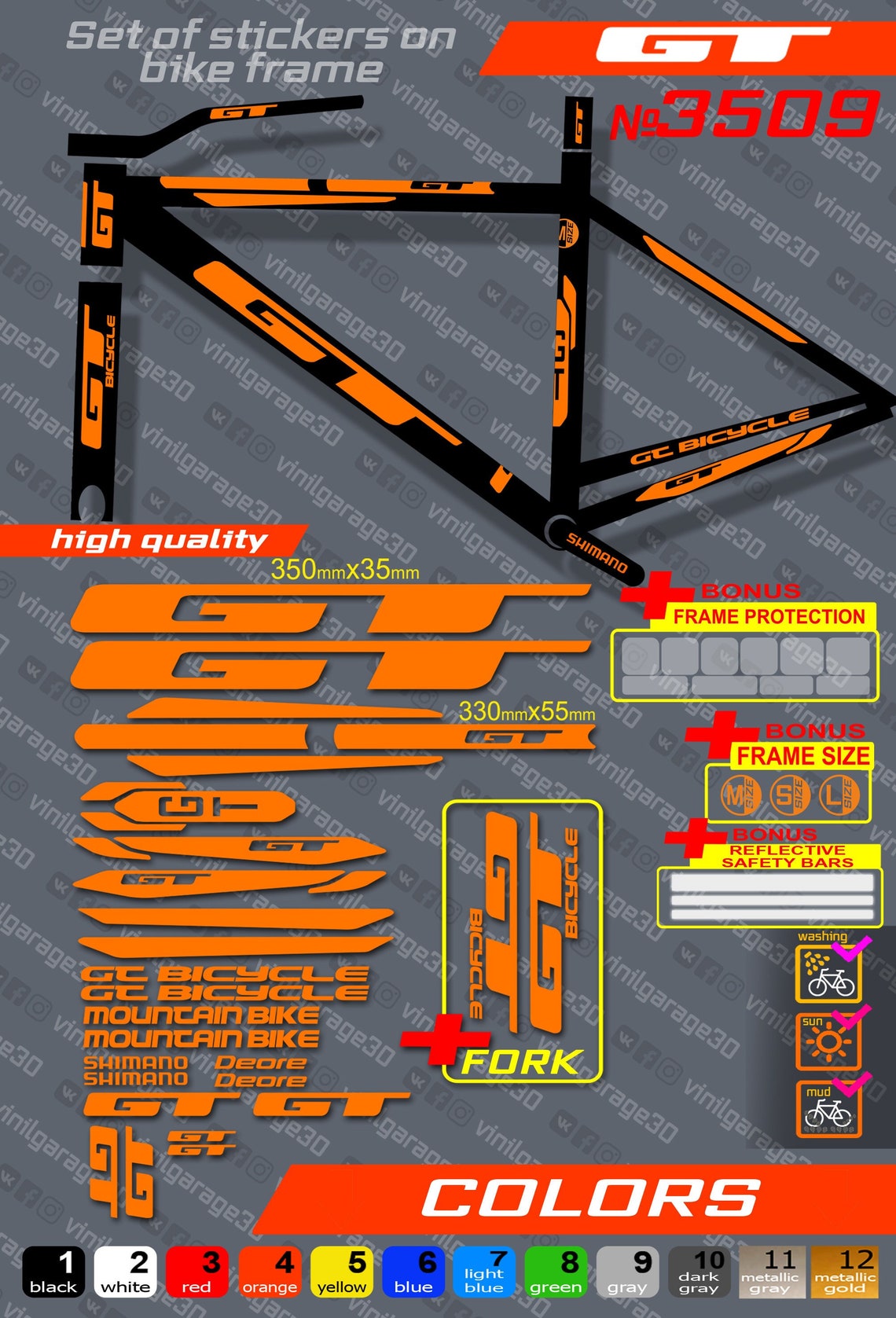 GT Bike Stickers ALL COLORS Available Complete Set on the Etsy