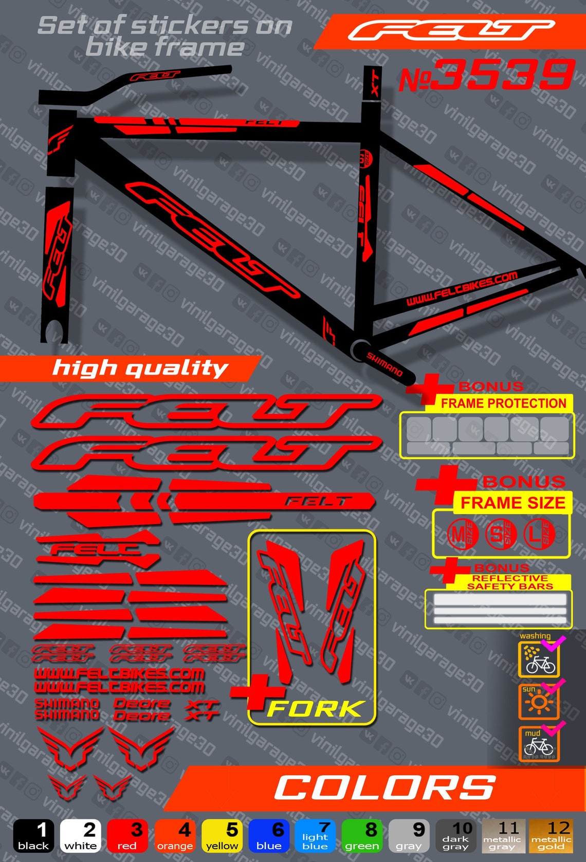 FELT Bike Stickers ALL COLORS Available Complete Set on Etsy