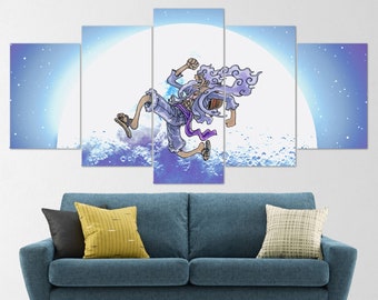 One Piece Luffy Gear 5, 5 Piece Canvas Wall Art, Sun God Nika, One Piece Poster Print, One Piece Luffy Art, 5 Panel, One Piece Gift