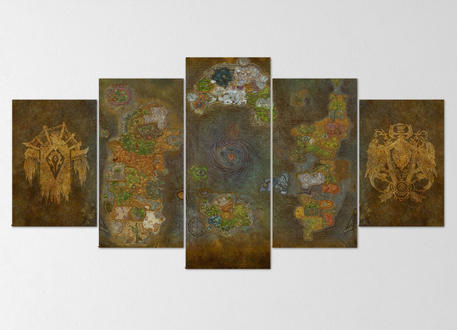 Azeroth Map, WOW Map, Warcraft Map, World of Warcraft, Canvas Wall Art, Warcraft, Multi Panel, 5