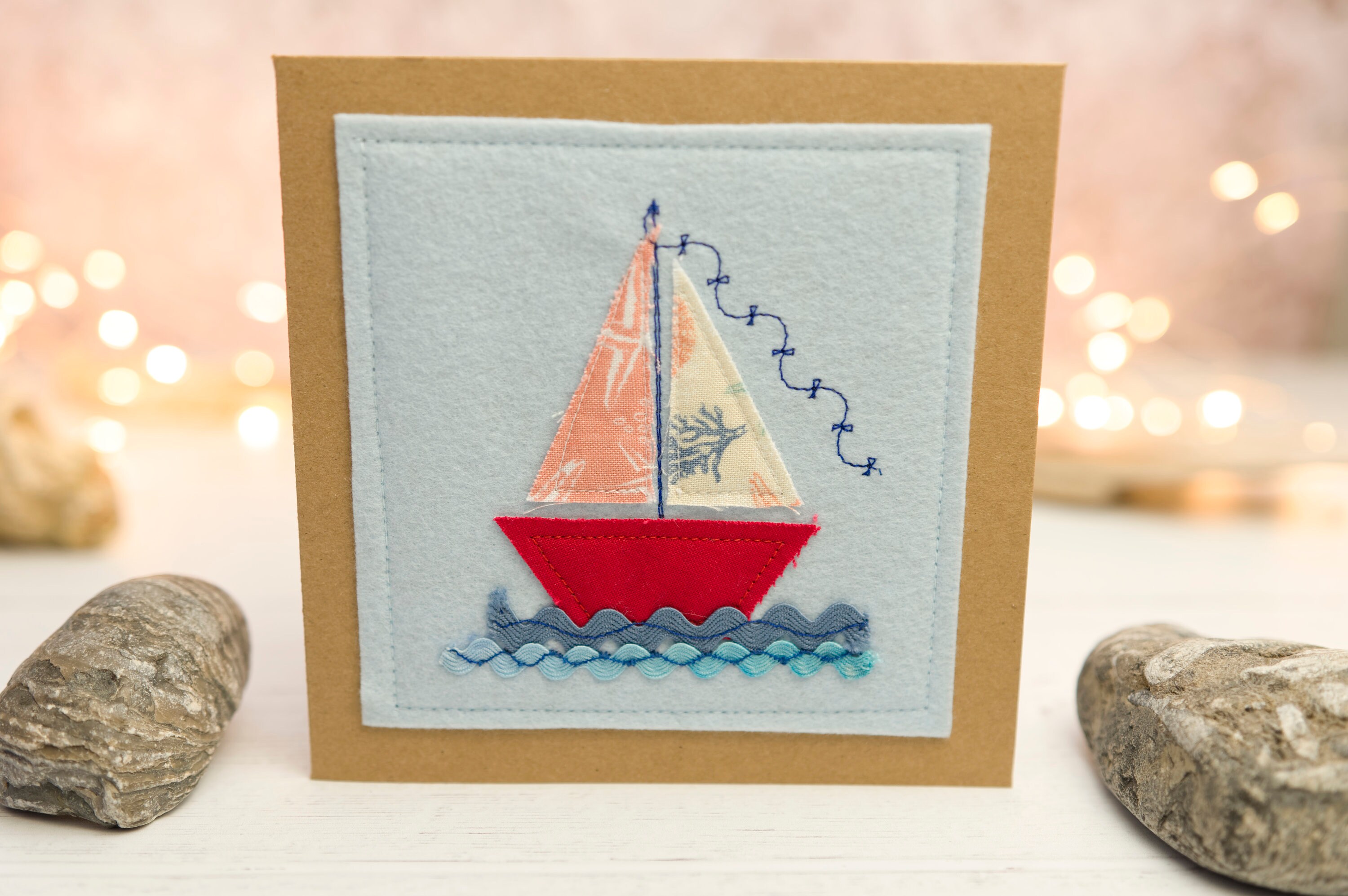 Homemade Card Handmade Card Boat Card Home Sewn Card | Etsy