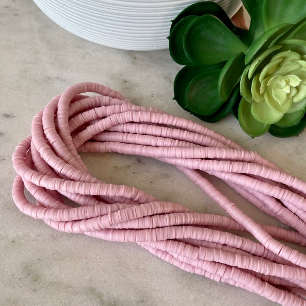 6mm Light Rose Pink Heishi 17.25 inch strand / African disk / soft polymer clay / vinyl bead / wholesale / 375-400 beads per strand