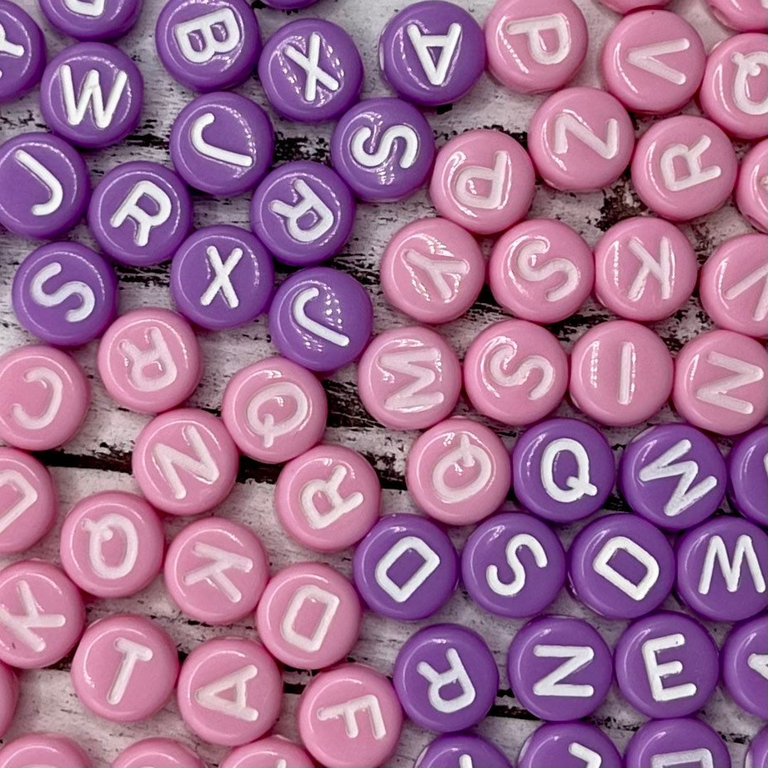 7mm Pink Purple White Alphabet Letter Acrylic Beads/ Round Letter Beads