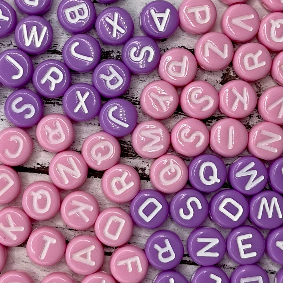 Neon Pink Letter Alphabet Beads, Spacer Beads, DIY Jewelry, Round DIY  letter beads