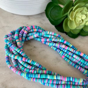 FINAL SALE *** 6mm Mermaid Blue Rainbow Pride Heishi 15.5 inch strand /  soft polymer clay / vinyl bead / wholesale / 350-375 beads