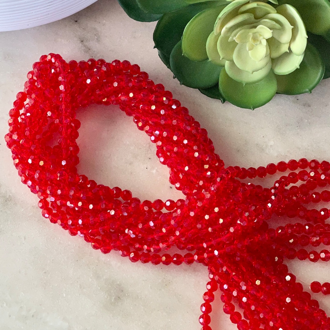 6mm Round Faceted Red Crystal Glass Bead 21 Inch Strand / Approx 100 ...