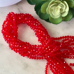 6mm Round Faceted Red Crystal Glass Bead 21 inch strand / Approx 100 beads / Rondelle bead /Glass Faceted