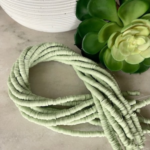 6mm Vinyl Heishi Beads, Minty Sage Green, Polymer Clay Beads, African Vinyl  Beads, Jewelry Making Beads, 350-400 Beads per Strand 