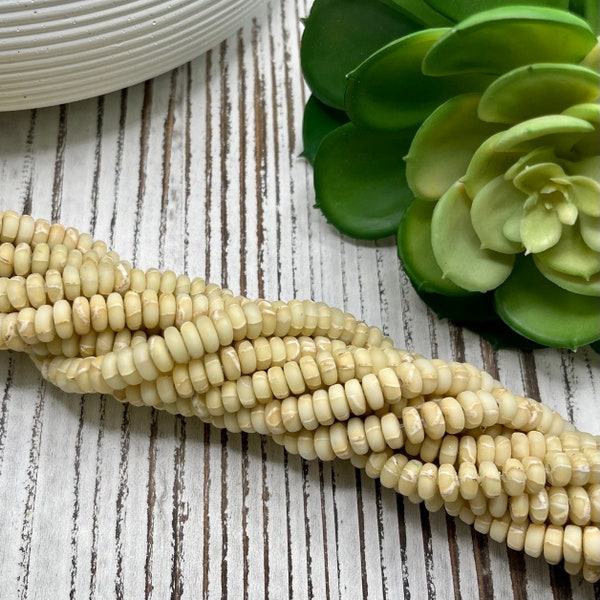 7mm x 3mm Natural Cream Marbled Tan Chunky Polymer Clay Rondelle 16 inch strand / African clay /Vinyl Bead/ wholesale / 110 - 115 beads