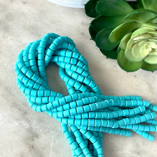 6mm Electric Blue Chunky Polymer Clay Tube 15 inch strand / African clay /Vinyl Barrel Bead/ wholesale / 60 beads per strand