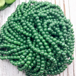 FINAL SALE*** 6mm Forest Dark Green Opaque Glass Bead 31 inch strand / 140 beads / 6mm Green Bubblegum Glass Bead / Green Painted Glass Bead