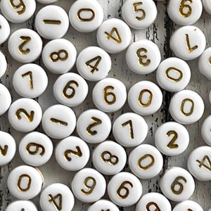 7mm Acrylic Number Beads, Gold Number Beads, Acrylic Jewelry Beads, Letter  and Number Beads, Jewelry Making Beads, Bracelet Beads 