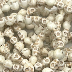 FINAL SALE*** 6mm Creamy Bone White Skull Synthetic Howlite Turquoise 14” strand/Skelton Sugar Skull Day of Dead/48 beads