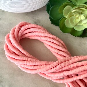 FINAL SALE*** 2 STRANDS - 6mm Cherry Pink Heishi 17.25 inch strand / African disk / soft polymer clay /375-400 beads per strand