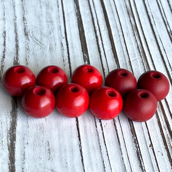 16 x 14.5mm TEN (10) Red Dark Red Maroon Christmas Bead Garland /Farmhouse Beads / Boho Beads /Painted Wood Holiday Bead / Macramé Bead