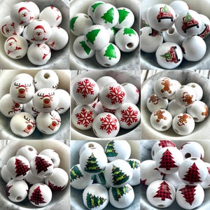 15.5 x 14.5mm Christmas Tree Gingerbread Man Reindeer Santa Snowflake Garland / Farmhouse Beads / Boho Beads / Painted Wood Holiday Bead
