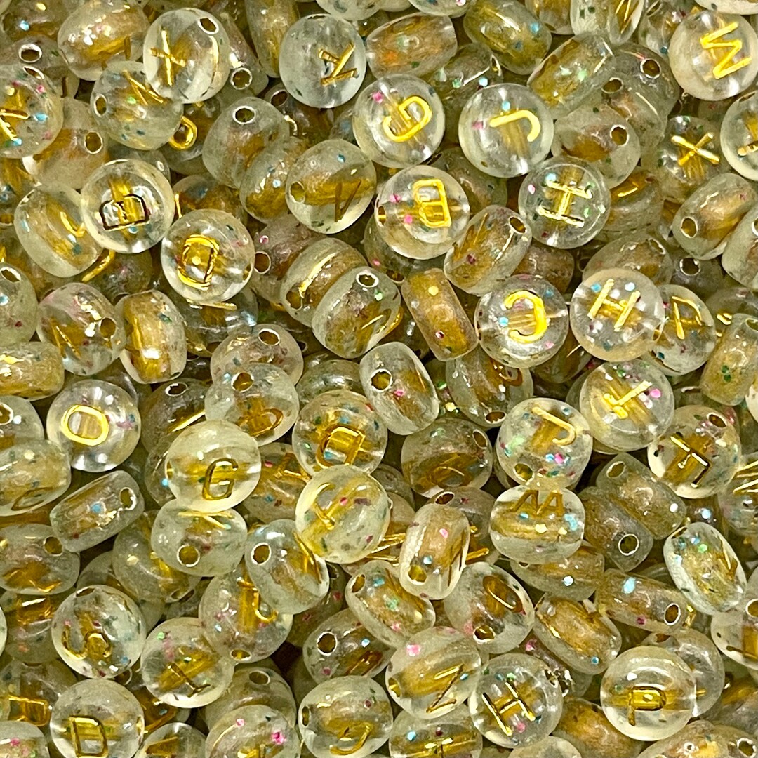7mm Clear Rainbow Glitter Gold Alphabet Letter Acrylic Beads/ Round