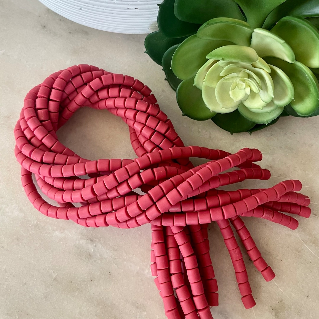6mm Brick Red Chunky Polymer Clay Tube 15 Inch Strand / African Clay