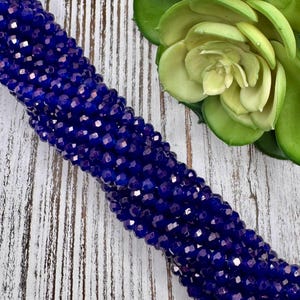 6mm x 5mm Round Faceted Painted Dark Blue Crystal Glass Bead 16.5 inch strand / 85 beads / Rondelle bead /Glass Faceted