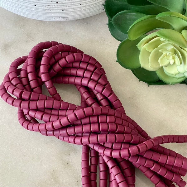 6mm Wine Tx A&M Aggie Maroon Chunky Polymer Clay Tube 15 inch strand / African clay /Vinyl Barrel Bead/ wholesale / 60 beads per strand