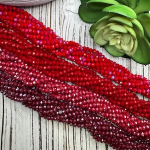 6mm x 4-5mm Round Faceted Red Dark Red Maroon Opaque Iridescent Crystal Glass Bead 16' strand/ Rondelle/Glass Faceted/85 Beads Per Strand