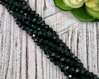 FINAL SALE *** 6mm x 5mm Round Faceted Deep Forest Green Opaque Crystal Glass Bead 17 inch strand / 85 beads / Rondelle bead /