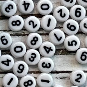 7mm Number Acrylic Beads/ Round Number Beads/ Acrylic Number Beads/ Opaque Number Bead/ Black White Number Bead/ 123 Bead