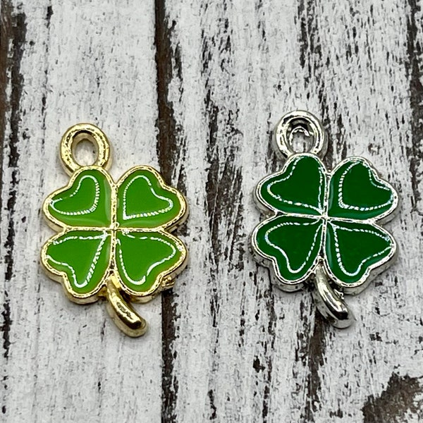 5 Green Shamrock Four Leaf Clover St. Patricks Day Charm/ Spring Charm/ Enamel St. Patty's Day Charm/ Shamrock Pendant/ Zinc Metal Alloy