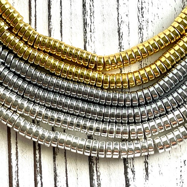 6mm x 2mm Platinum Silver Gold Electroplated Hematite Heishi Disk Spacer Beads 16” strand / Non Magnetic/ 2.5mm hole/ Approx 175 beads