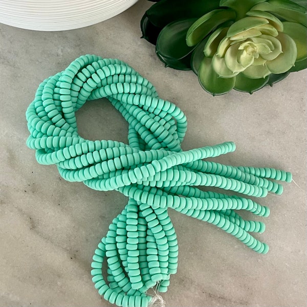 6mm x 3mm Soft Sea Foam Green Chunky Polymer Clay Rondelle 16 inch strand / African clay /Vinyl Bead/ wholesale / 110 - 115 beads