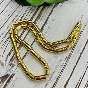 FINAL SALE*** 6mm x 6mm Gold Electroplated Synth. Hematite Heishi Column Tube Spacer 16” strand / Non Magnetic/ 1-1.5mm hole/66 beads