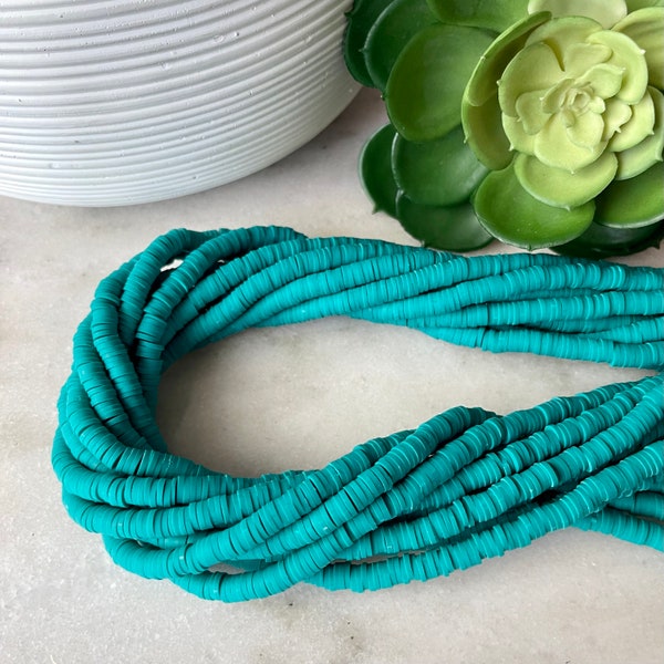 6mm Turquoise Teal Blue Heishi 15.5 inch strand / African disk / soft polymer clay / vinyl bead / wholesale / 350-375beads per strand