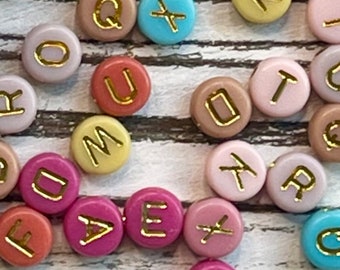 7mm Fall GOLD Color Alphabet Letter Acrylic Bead/ Round Letter Beads/ Acrylic Alphabet Beads/ Opaque Letter Bead/ Fall Alphabet/ ABC Bead