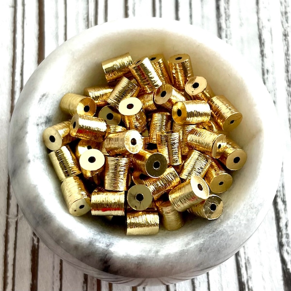 6mm x 7mm 18K Gold Plated Heishi Brass Spacer Barrel Beads/ Gold Plated Column Bead/  Heishi Tube Beads/ 1mm hole