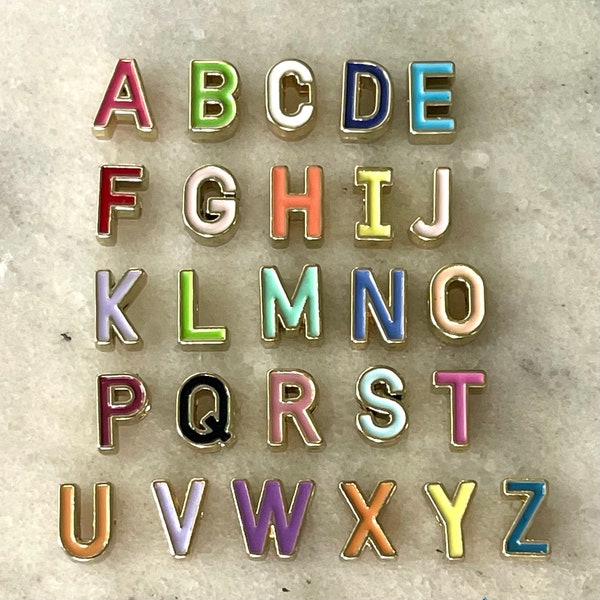 10mm Rainbow Enamel Single Letter Beads / Initial Bead / Enamel Bead / Alphabet Bead / Letter Pendant/ Zinc Metal Alloy