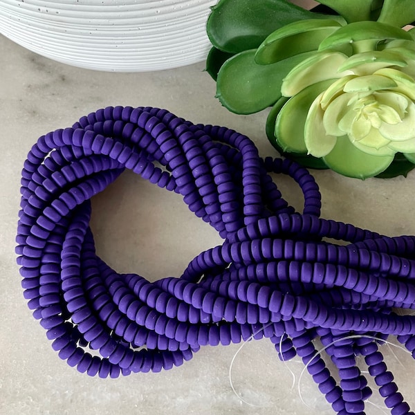 6mm x 3mm Deep Dark Purple Chunky Polymer Clay Rondelle 16 inch strand / African clay /Vinyl Bead/ wholesale / 110 - 115 beads per strand