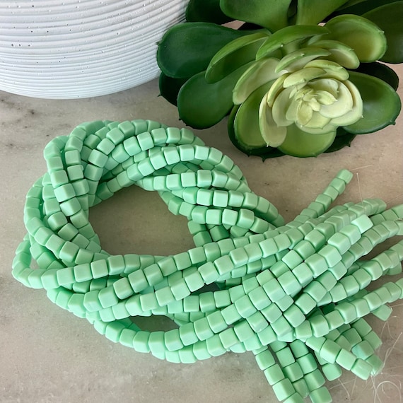 6mm X 6mm Mint Green Chunky Polymer Clay Cube 15.5 Inch Strand Etsy