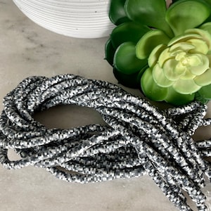 6mm Black Gray & White Speckled Heishi 15.5 inch strand / African disk / soft polymer clay / vinyl bead / wholesale / 325-350 beads