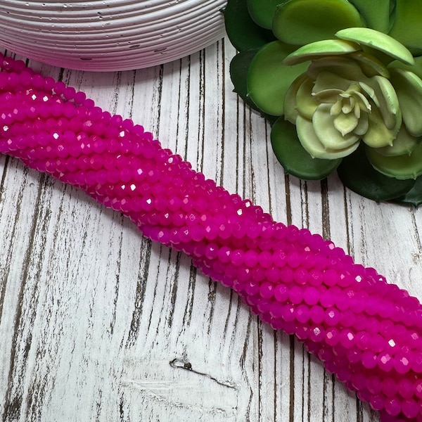 6mm x 5mm Round Faceted Dark Hot Pink Crystal Glass Bead 16.5 inch strand / Approx 85 beads / Rondelle bead /Glass Faceted