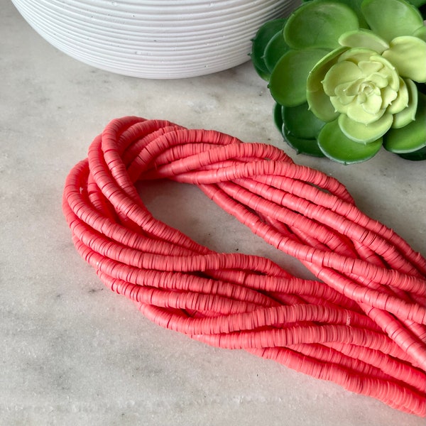 6mm Salmon Coral Heishi 17.75 inch strand / African disk / soft polymer clay / vinyl bead / wholesale / 380-400 beads per strand