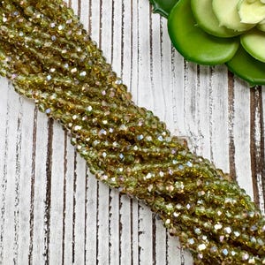 NEW*** 4mm Round Faceted Olive Green Iridescent Crystal Glass Bead 16.5 inch strand / Approx 125 beads / Rondelle bead /Glass Faceted