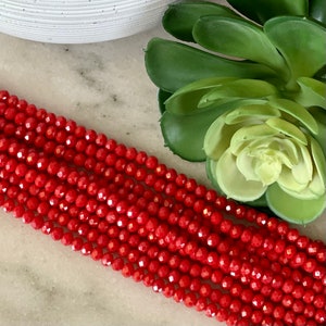 6mm Round Faceted Red Opaque Crystal Glass Bead 16 inch strand / Rondelle bead /Glass Faceted