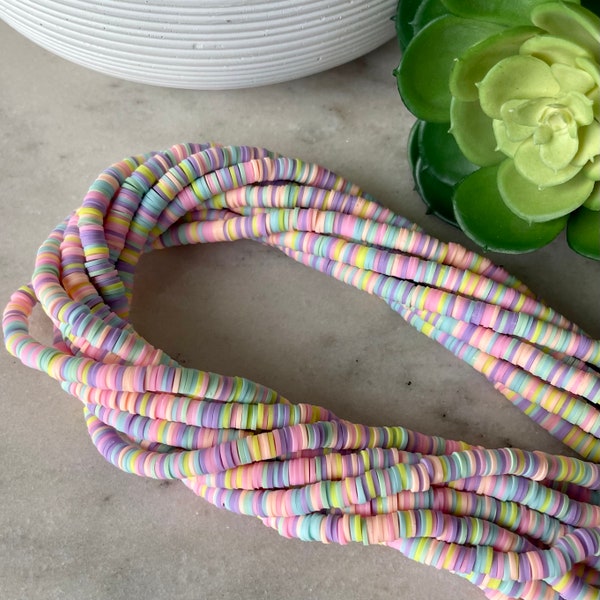 6mm Pastel Rainbow Pride Heishi 15.5 inch strand / African disk / soft polymer clay / vinyl bead / wholesale / 350-375 beads per strand