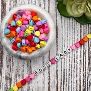 7mm Rainbow Colored Heart Opaque Acrylic Bead/ Heart Letter Bead Accent/ Kandi Kawaii Heart Bead/ Friendship Heart Bead