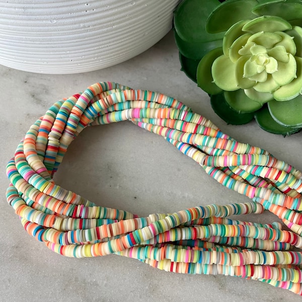 6mm Light Rainbow Funfetti Mix Heishi 15.5 inch strand / African disk / soft polymer clay / vinyl bead / wholesale / 325-350 beads