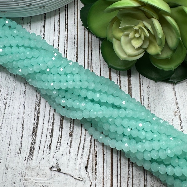 6mm x 5mm Round Faceted Light Seafoam Green Mint Crystal Glass Bead 16.5 inch strand / 85 beads / Rondelle bead /Glass Faceted