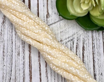 6mm Speckled Cream Seashell Heishi 15.5 inch strand / African disk / soft polymer clay / vinyl bead / wholesale / 350-375 beads