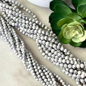 FINAL SALE*** 8mm 6mm 4mm White Synthetic Howlite Turquoise 14 inch strand / Marble beads / gray and white beads