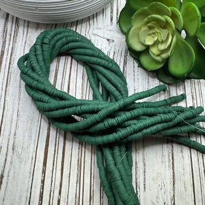 NEW SHADE***6mm Matte Forest Green Heishi 17.75 inch strand / African disk / soft polymer clay / vinyl bead / wholesale / 380-400 beads