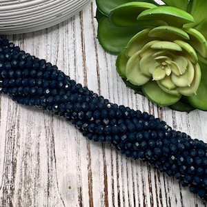 6mm x 5mm Round Faceted Deep Sea Blue Opaque Crystal Glass Bead 17 inch strand / 88 beads / Rondelle bead /Glass Faceted